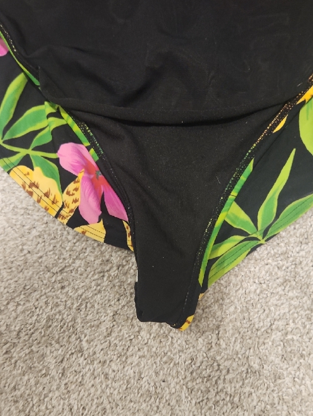 Tropical Floral One-Piece Swimsuit - Black with Pink & Yellow Flowers - Picture 6 of 10